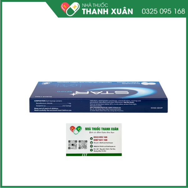 Viên ngậm Star Benko 1mg trị nhiễm khuẩn đường miệng, họng